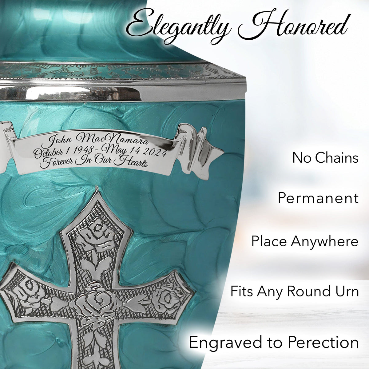 Commemorative Cremation Urns Glory to God Teal Cross Cremation Urns