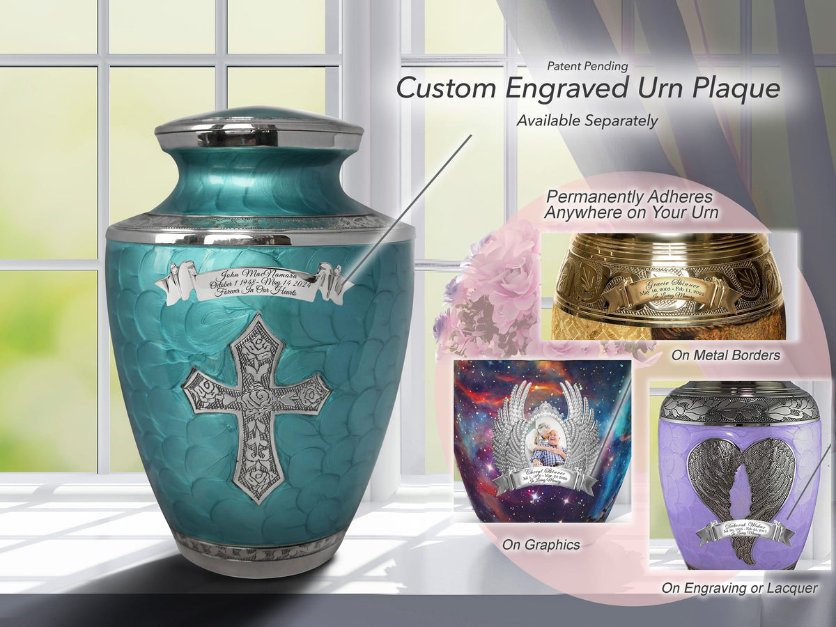 Commemorative Cremation Urns Glory to God Teal Cross Cremation Urns