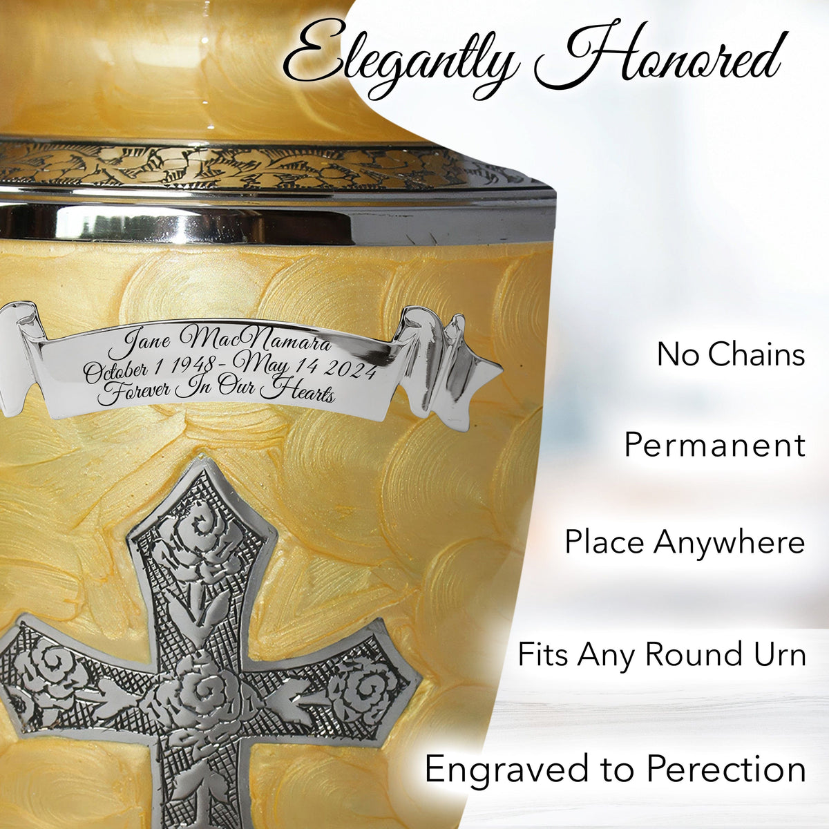 Commemorative Cremation Urns Glory to God Yellow Cross Cremation Urns