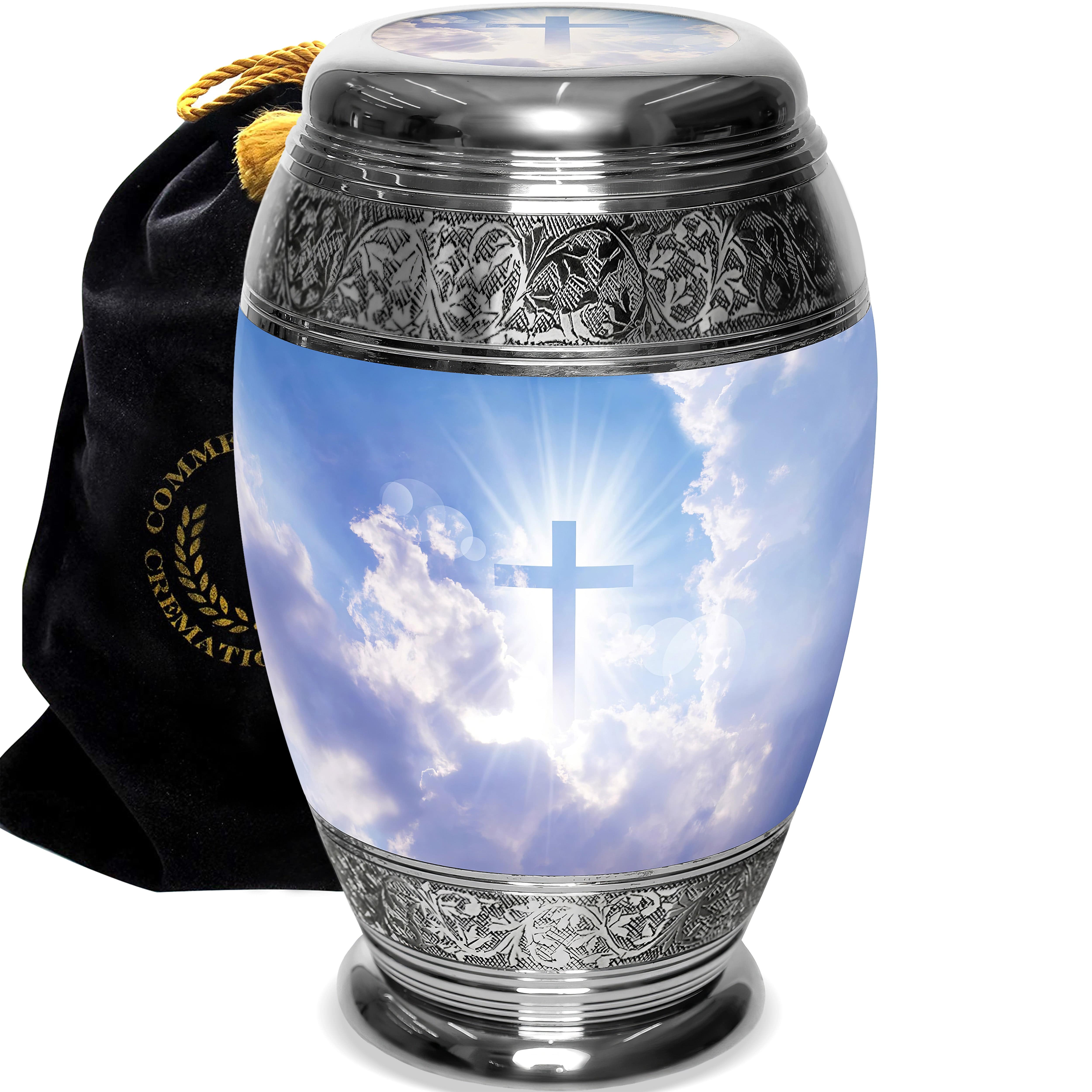 Jesus Funeral Cremation Urn - Cross Catholic Cremation Urn for store Human Ashes - Hand Made in Aluminum - Large Size for Adults up to 200 lbs