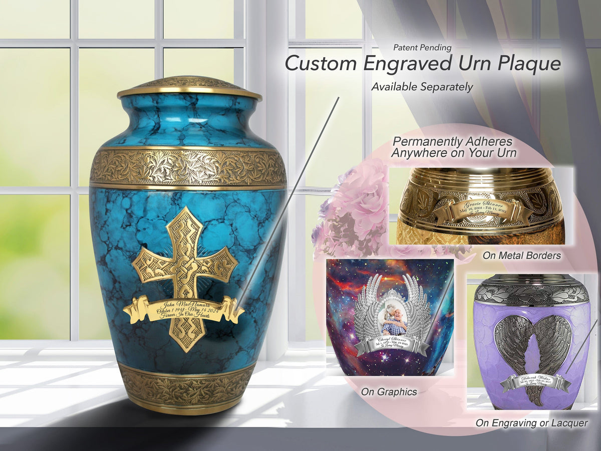 Commemorative Cremation Urns Love of Christ Mediterranean Blue Cross Cremation Urns