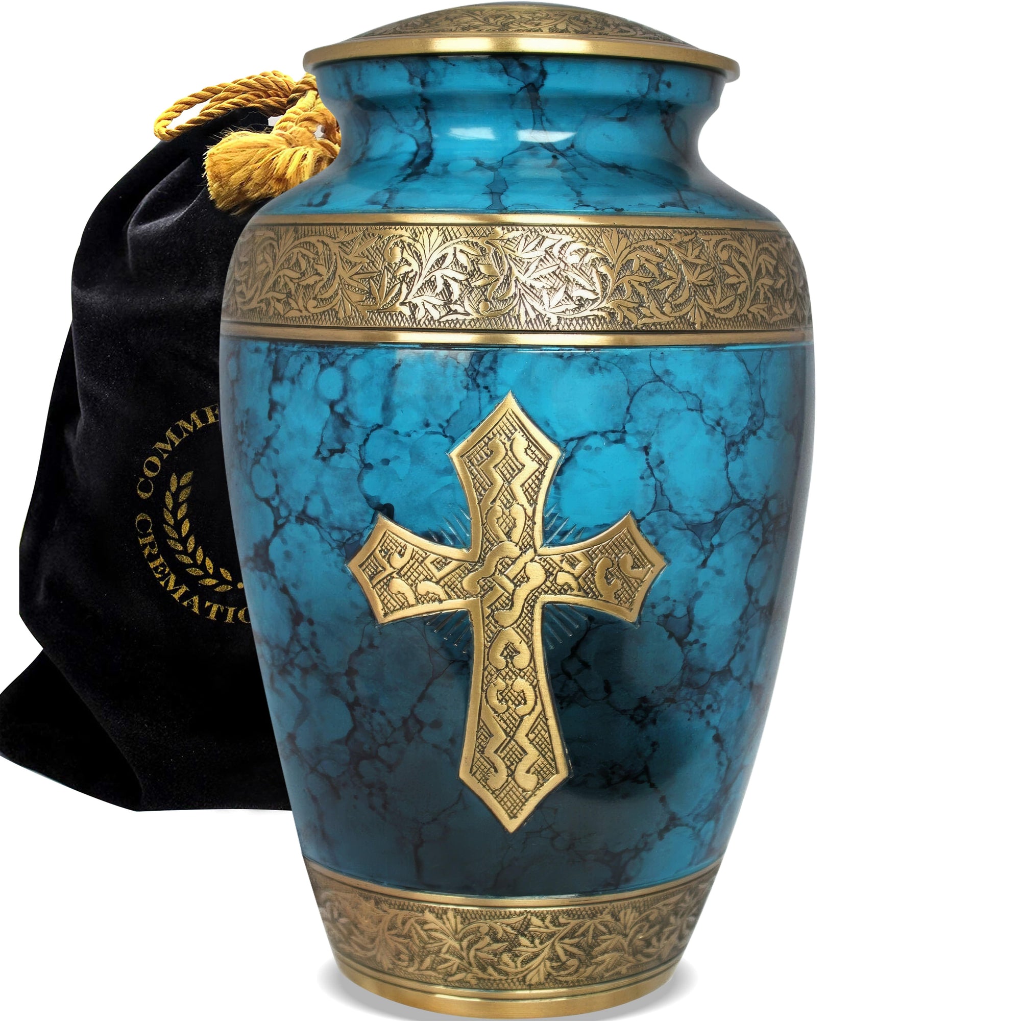 Commemorative Cremation Urns Love of Christ Mediterranean Blue Cross Cremation Urns