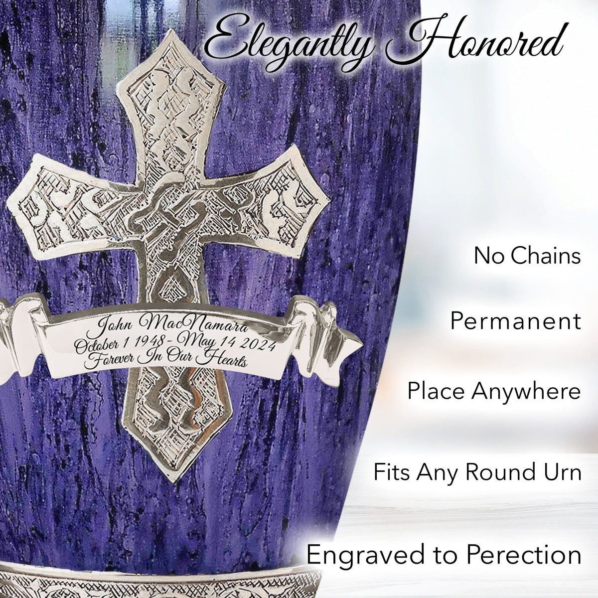 Commemorative Cremation Urns Love of Christ Purple Cross Cremation Urns