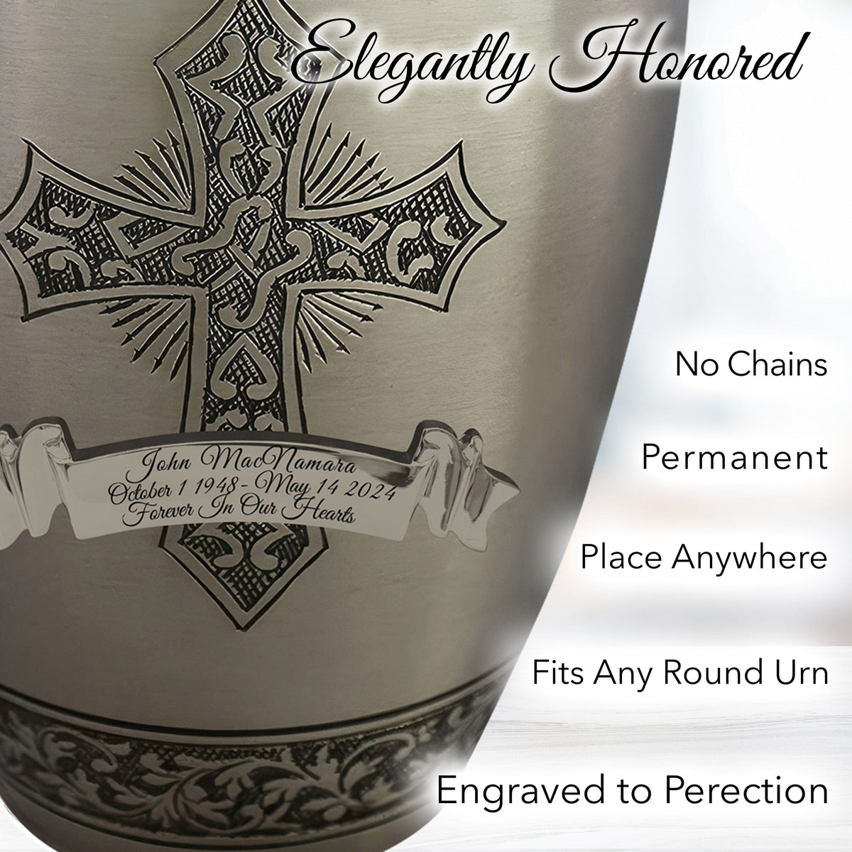 Commemorative Cremation Urns Love of Christ Silver Cross Cremation Urns