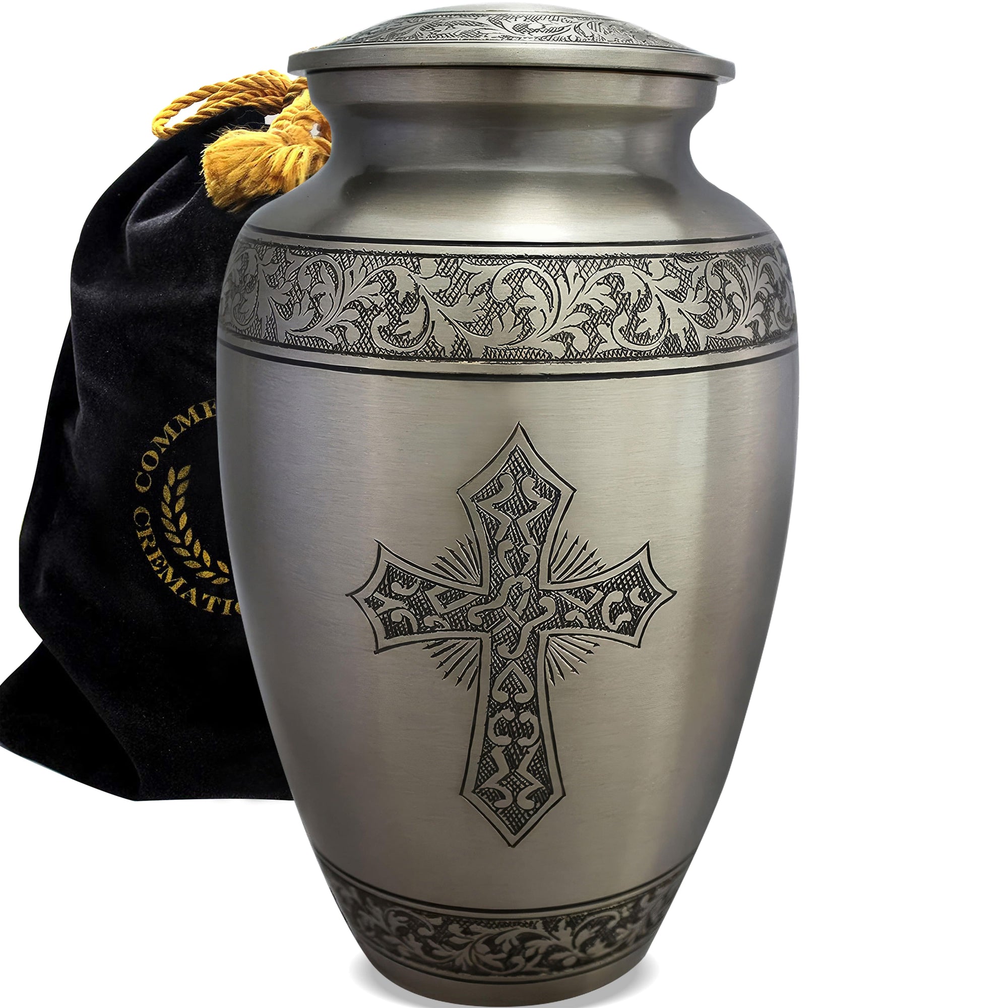 Commemorative Cremation Urns Love of Christ Silver Cross Cremation Urns