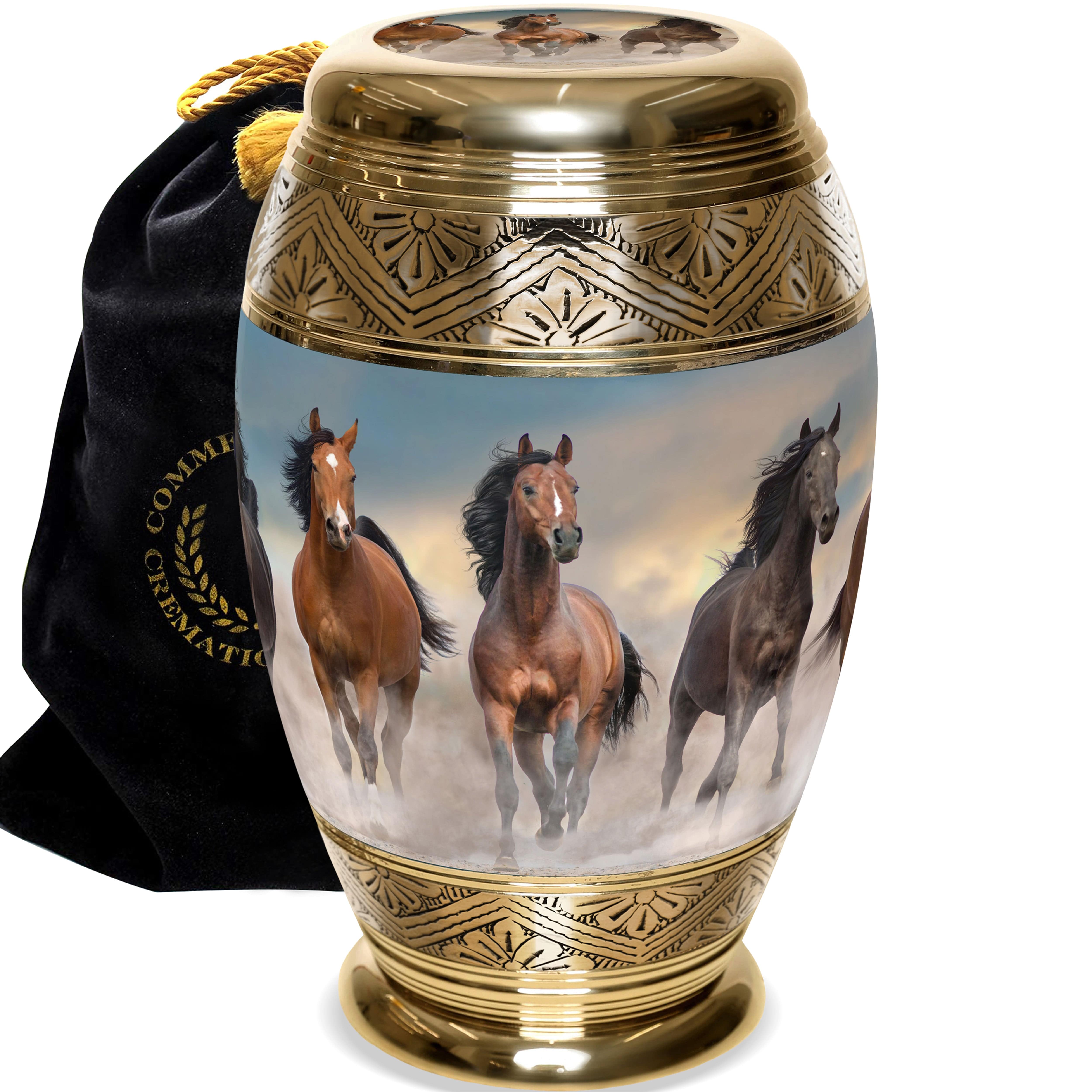 URNS Lovely Horse Keepsake Urn Set of 4– Lovely Horse Cremation Urn Set of4 Keepsake Urn for Human Ashes with Velvet Box 2024 & 4 Velvet Bag-Mini