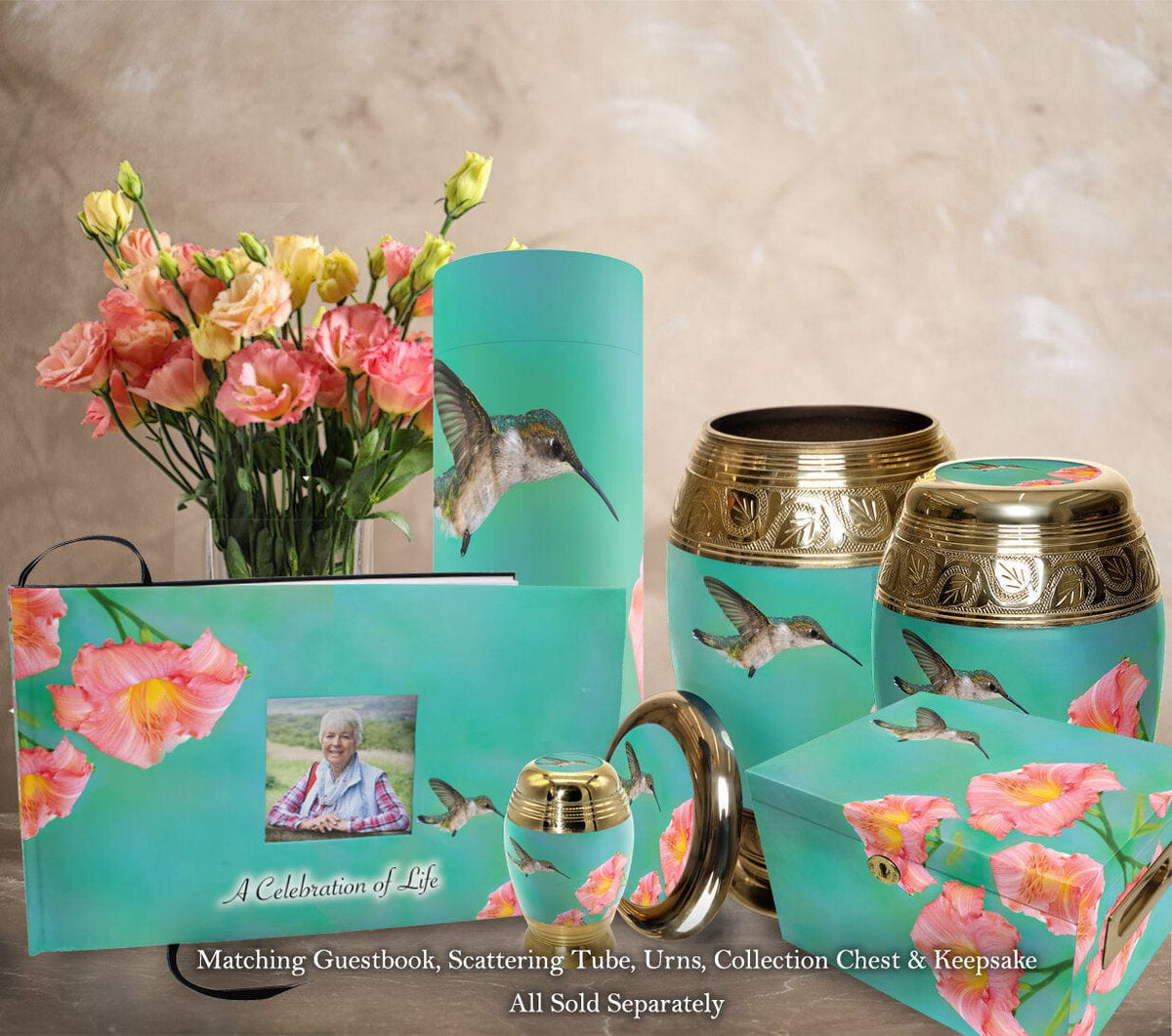 Commemorative Cremation Urns Hummingbird Matching Themed &#39;Celebration of Life&#39; Guest Book for Funeral or Memorial Service