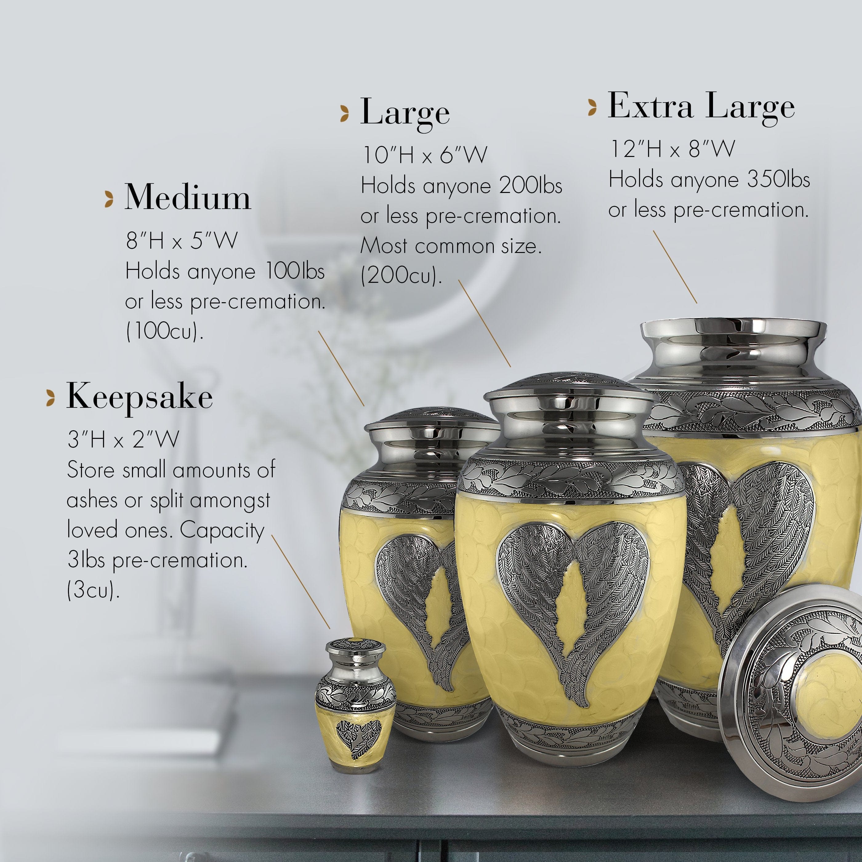 Yellow Loving Angel Cremation Urns - Commemorative Cremation Urns